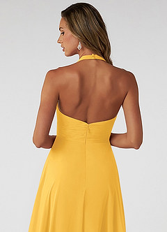 Azazie Tessie Bridesmaid Dresses Marigold A-Line V-Neck Pleated Chiffon Dress image4