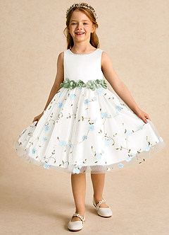Azazie Starri Flower Girl Dresses Sky Blue Dusty Sage Ball-Gown Beaded Matte Satin Dress image4