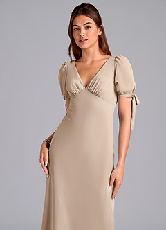 Azazie Pheby Bridesmaid Dresses Taupe A-Line Pleated Chiffon Dress image2