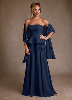 Azazie Josabeth Dark Navy A-Line Pleated Chiffon Dress Ready to