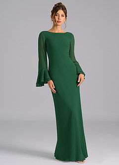 Azazie Leone Brautjungfernkleider Meerjungfrau-Linie Korsett Chiffon Kleid Dunkelgrün image4