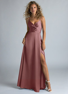Azazie Davis Bridesmaid Dresses Vintage Mauve A-Line Pleated Stretch Satin Dress image2
