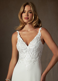 Azazie Clementina Wedding Dresses Diamond White A-Line V-Neck Sequins Stretch Crepe Dress image5