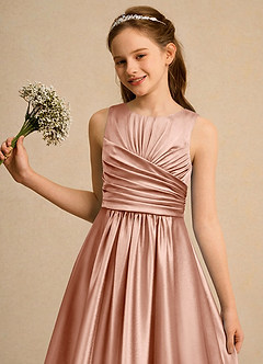 Azazie Ducky Girls Formal Blomsterpigekjoler A-Line Plisseret Stræk satin Ankel-længde Kjole image6