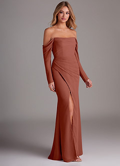 Azazie Hallie Brautjungfernkleider Meerjungfrau-Linie Langarm Chiffon Kleid Rotbraun image4