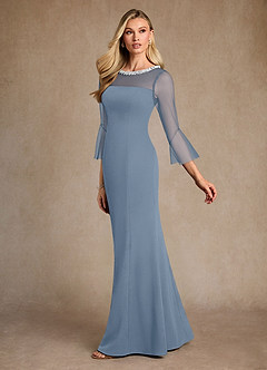 Azazie Bellevie Mère de la mariée Robes Robe Fourreau en Crêpe Élastique Perlé Bleu Poussiéreux image5