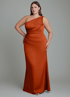 Azazie Akilah Bridesmaid Dresses Paprika Mermaid One Shoulder Stretch Satin Dress image8