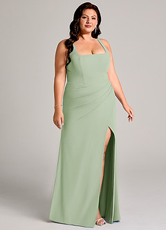 Azazie Mero Bridesmaid Dresses Dusty Sage Sheath Pleated Chiffon Dress image13