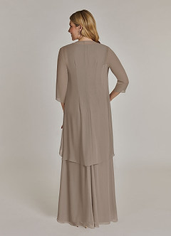 Azazie Manuella Mother of the Bride Dresses Taupe A-Line V-Neck Pleated Chiffon Dress image2