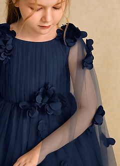 Azazie Staria Blumenmädchenkleider Ballkleid Gestreift Tüll Kleid Dunkelmarine image10
