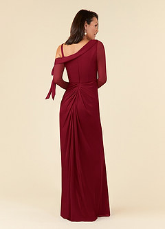 Azazie Marna Mother of the Bride Dresses Burgundy Sheath One Shoulder Mesh Dress image3
