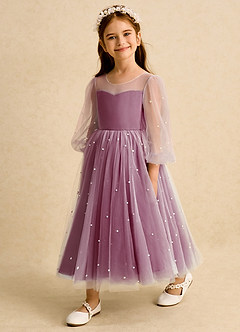 Azazie Trudy Flower Girl Dresses Mulberry Ball-Gown Sweetheart Neckline Tulle Dress image4