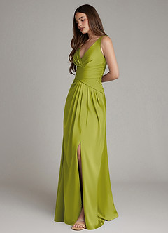 Azazie Pauline Bridesmaid Dresses Lemongrass A-Line Pleated Stretch Satin Dress image6