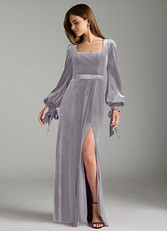 Azazie Leonia Bridesmaid Dresses French Lilac A-Line Long Sleeve Velvet Dress image3