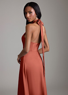 Azazie Tracie Bridesmaid Dresses Terracotta A-Line Side Slit Stretch Satin Dress image6