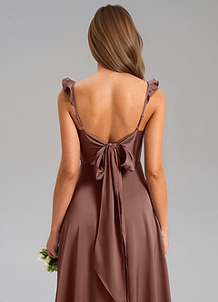 Azazie Everett Bridesmaid Dresses Espresso A-Line Stretch Satin Dress image7