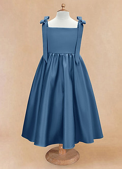 Azazie Chelsie Flower Girl Dresses Twilight A-Line Bow Matte Satin Dress image5