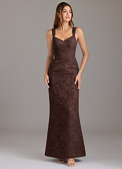 Azazie Denice Bridesmaid Dresses Ganache A-Line Pleated Floral Burnout Dress image1
