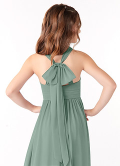 Azazie Jaylah Junior Steel Blue A-Line Ruched Chiffon Dress image4