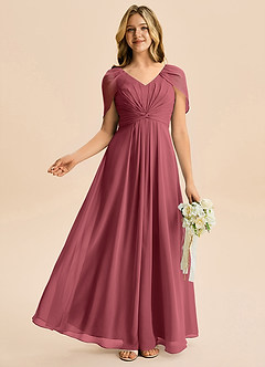 Azazie Emma Junior Robe Trapèze en Mousseline de soie Plissée Merlot image5