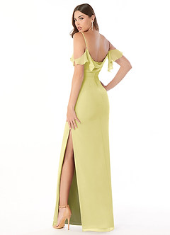 Azazie Emeralda Bridesmaid Dresses Lemon Sorbet Sheath Off the Shoulder Chiffon Dress image4