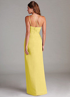 Azazie Eren Vestidos de damas de honor Vestido de Canario de Gasa de Corte Recto con Hombro unilateral image7