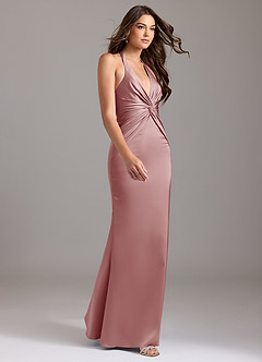 Azazie Valerie Robes de demoiselle d'honneur Robe Sirène en Satin extensible Plissée Rose Poussiéreuse image4