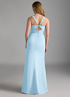 Azazie Mero Robes de demoiselle d'honneur Robe Fourreau en Mousseline de soie Plissée Bleu Ciel image3