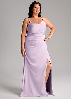 Azazie Deandra Bridesmaid Dresses Frosted Lilac Mermaid Pleated Stretch Satin Dress image10