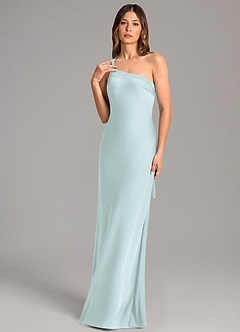 Azazie Monroe Bridesmaid Dresses Sea Glass Mermaid One Shoulder Stretch Satin Dress image1