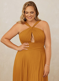 Christian Siriano Bridal for Azazie 1009 Bridesmaid Dresses Butterscotch A-Line Pleated Chiffon Dress image13