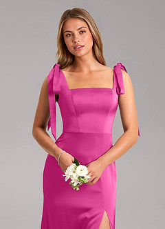 Azazie Frostine Jurken voor bruidsmeisjes Jurk van Stretch Satijn met A-Lijn Boog Fuchsia image4