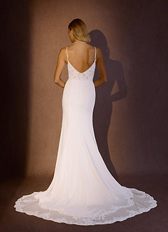 Azazie Rosalina Wedding Dresses Diamond White Mermaid V-Neck lace Crepe Back Satin Dress image5