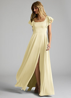 Azazie Bondi Bridesmaid Dresses Lemon Sorbet A-Line Bow Stretch Satin Dress image6