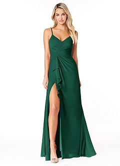 Azazie Emerald Bridesmaid Dresses Emerald A-Line Ruffled Chiffon Dress image4