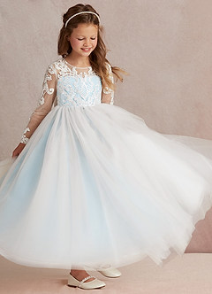 Azazie Elodie Robe Demoiselle D'honneur Fillette Robe Princesse en Dentelle Ivoire Bleu Ciel image2
