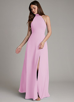 Azazie Myra Jurken voor thuis passen Jurk van Chiffon met A-Lijn Hoge Kraag Snoep Roze image4