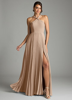 Azazie Afra Abiti da Damigella Abito A-Line in Chiffon Plissettato Taupe image1