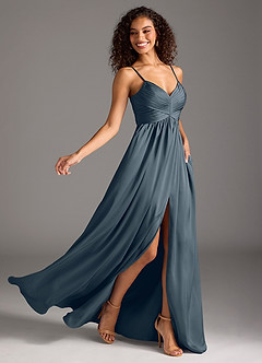 Azazie Alia Bridesmaid Dresses Twilight A-Line Pleated Stretch Satin Dress image2