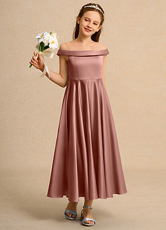 Azazie Teeny Girl Flower Girl Klänningar Klä A-Line i Matt satäng Plisserad image5