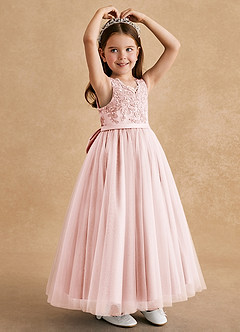 Azazie Cinna vestidos de niña de las flores Vestido de Rosa Rubor de Tul de Corte En A con Encaje image3