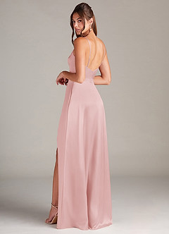 Azazie Sarella Bridesmaid Dresses Powder Pink A-Line Pleated Stretch Satin Dress image4