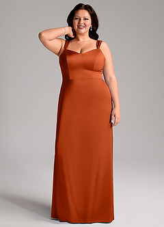 Azazie Denice Bridesmaid Dresses Paprika Sheath Pleated Stretch Satin Dress image9