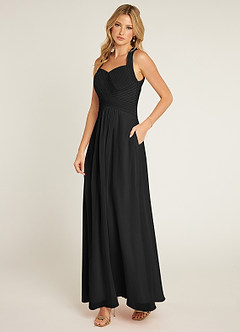 Azazie Claudia Bridesmaid Dresses Black A-Line Sweetheart Neckline Chiffon Dress image2