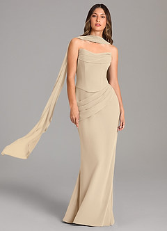 Azazie Sorrel Bridesmaid Dresses Champagne Mermaid Corset Chiffon Dress image1