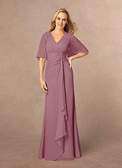 Azazie Carson Mother of the Bride Dresses Vintage Mauve A-Line V-Neck Lace Chiffon Dress image1