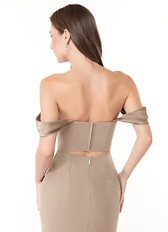 Azazie Lynnie Brautjungfernkleider Wandelbar Meerjungfrau-Linie Schulterfrei Chiffon Kleid Taupe image6