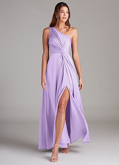 Azazie Brooke Bridesmaid Dresses Lilac A-Line One Shoulder Stretch Satin Dress image9