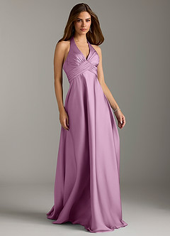 Azazie Tessie Robes de demoiselle d'honneur Robe Trapèze en Satin extensible Plissée Glycine image1