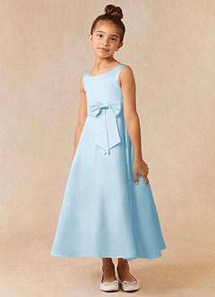 Azazie Lindy Flower Girl Dresses Sky Blue A-Line Pleated Matte Satin Dress image3